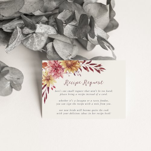 Autumn Wildflowers Bridal Shower Recipe Request Enclosure Card