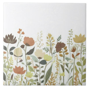 Autumn Wildflowers - Earthy Fall Floral Flowers Ceramic Tile
