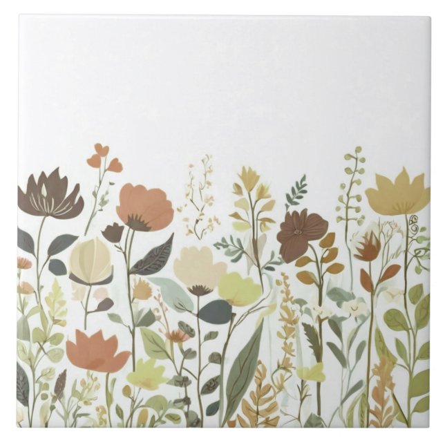 Autumn Wildflowers - Earthy Fall Floral Flowers Ceramic Tile (Front)