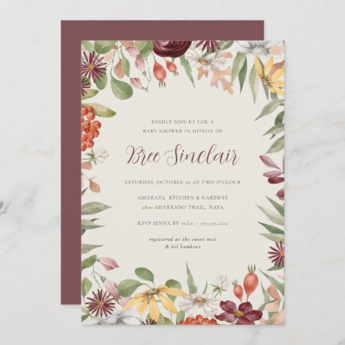 Autumn Wildflowers Fall Baby Shower Invitation