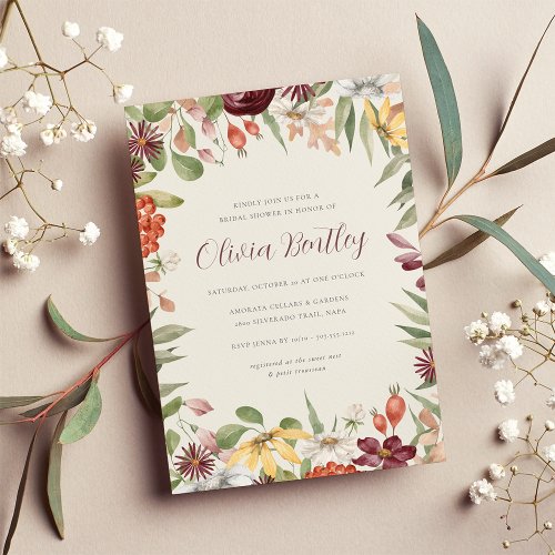 Autumn Wildflowers Fall Bridal Shower Invitation