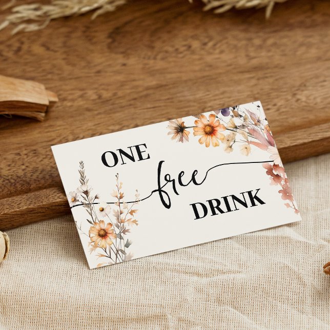 Autumn Wildflowers Free Drink Wedding Ticket Card (Creator Uploaded)