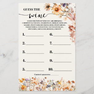 Autumn Wildflowers Guess the Wine Shower Game Card Flyer