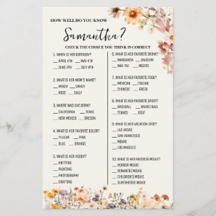 Autumn Wildflowers How Well Do You Know Bride Game Flyer