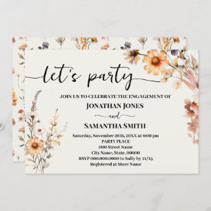 Autumn Wildflowers Let's Party Engagement Wedding Invitation