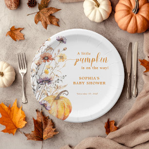 Autumn Wildflowers Little Pumpkin Baby Shower Paper Plates