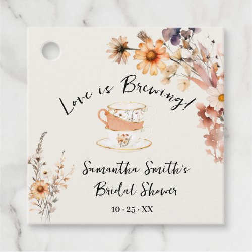 Autumn Wildflowers Love is Brewing Tea Shower Favor Tags