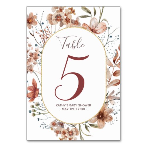 Autumn Wildflowers Modern Table Number