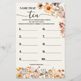 Autumn Wildflowers Name that Tea Shower Game Card Flyer