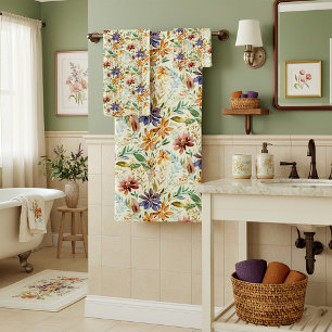 Autumn wildflowers pattern bath towel set