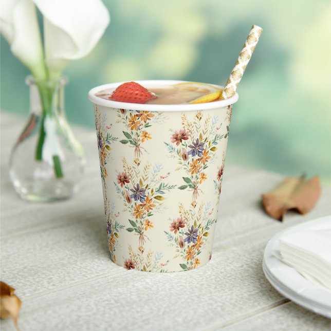 Autumn wildflowers pattern paper cups (Insitu)