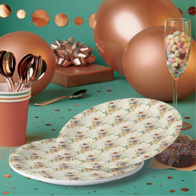 Autumn wildflowers pattern paper plates (Multi)