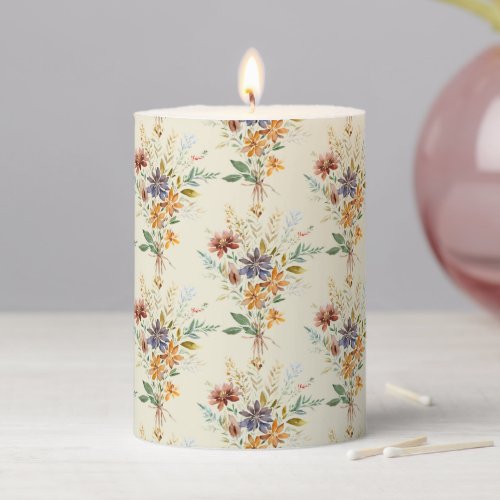 Autumn wildflowers pattern pillar candle