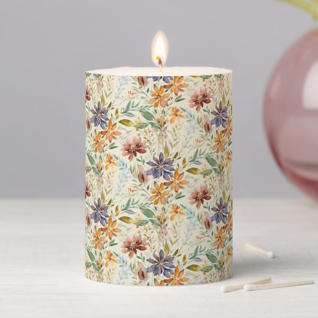 Autumn wildflowers pattern pillar candle (In Situ)