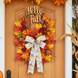 Autumn wildflowers pattern satin ribbon