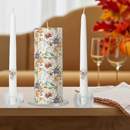 Autumn wildflowers pattern unity candle set