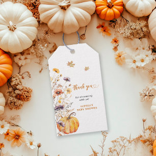 Autumn Wildflowers Pumpkin Baby Shower Thank You Gift Tags