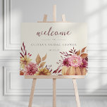 Autumn Wildflowers & Pumpkin Event Welcome Sign<br><div class="desc">Fall in love with this beautiful rustic design for autumn bridal showers. Warm and elegant design features wildflowers,  foliage,  and a pumpkin in soft fall colors. Personalize with your event welcome details beneath in an elegant combo of classic serif and italic typefaces.</div>