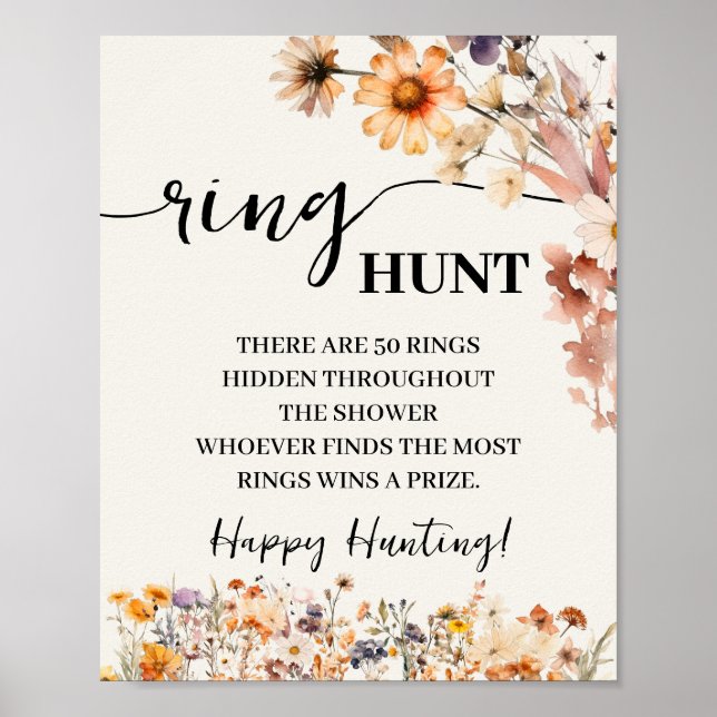 Autumn Wildflowers Ring Hunt Shower Game Sign (Front)