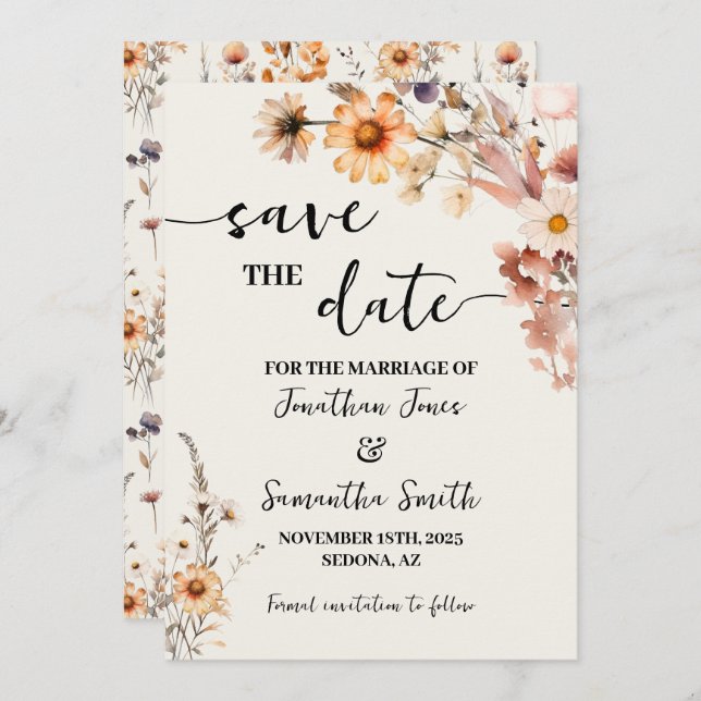 Autumn Wildflowers Save the Date Wedding (Front/Back)