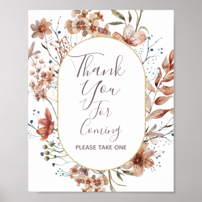 Autumn Wildflowers Thank you for coming Favor Sign (Front)