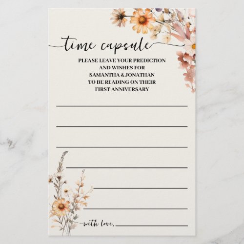 Autumn Wildflowers Time Capsule Advice Game Card Flyer