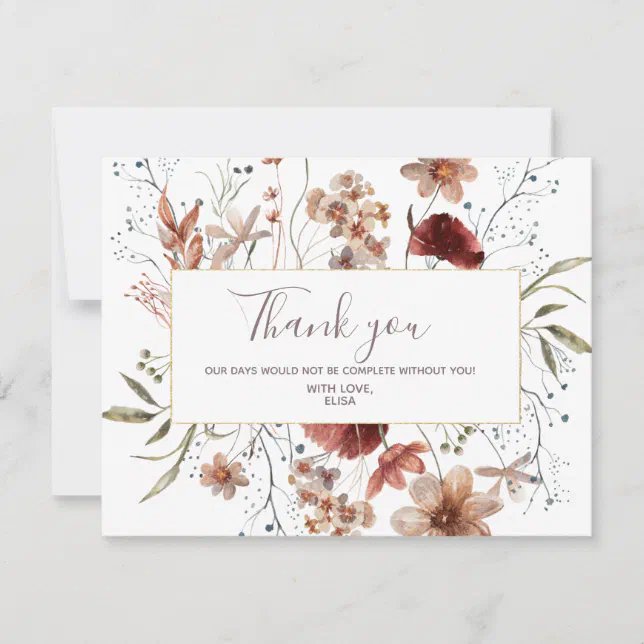 Autumn Wildflowers watercolor Thank you card | Zazzle