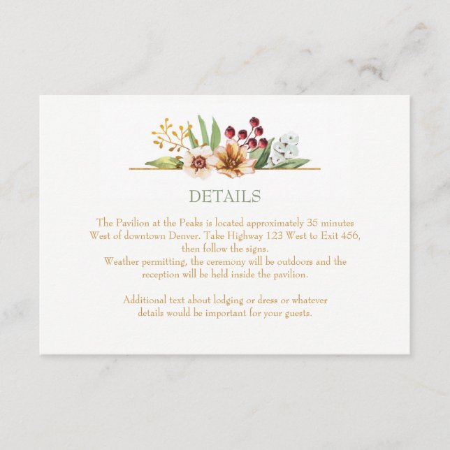 Autumn Wildflowers Watercolor Wedding Sage Enclosure Card (Front)
