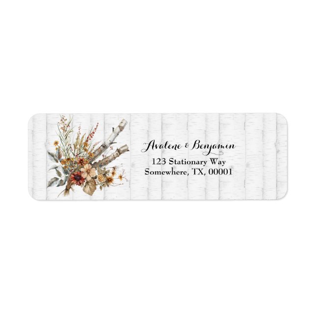 Autumn Wildflowers White Birch Tree Wedding  Label (Front)