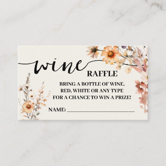 Autumn Wildflowers Wine Raffle Ticket Shower Card (Front)