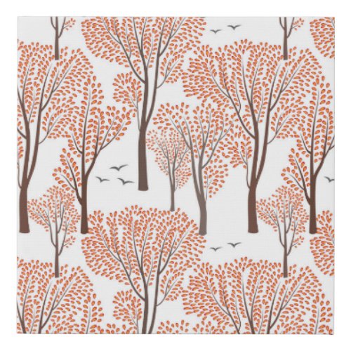Autumn Wildlife Trees Birds Pattern Faux Canvas Print
