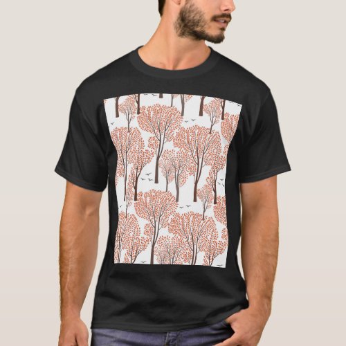 Autumn Wildlife Trees Birds Pattern T_Shirt
