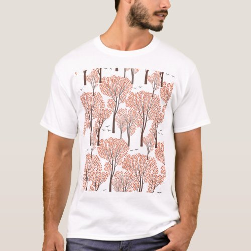 Autumn Wildlife Trees Birds Pattern T_Shirt
