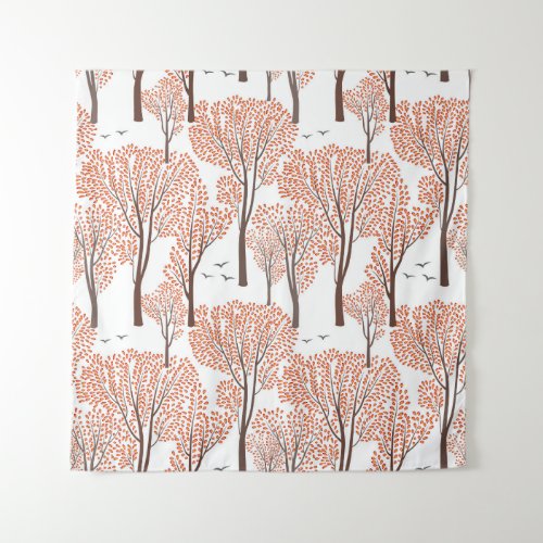 Autumn Wildlife Trees Birds Pattern Tapestry