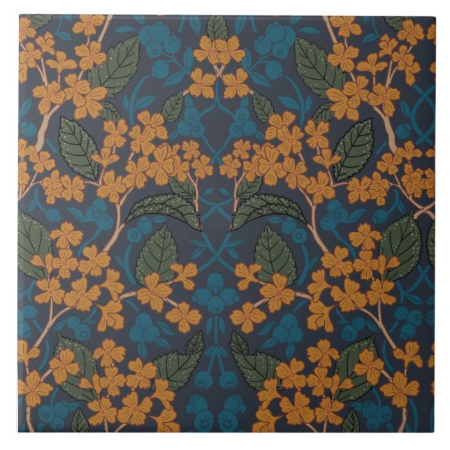 Autumn William Morris Style Pattern Ceramic Tile (Front)