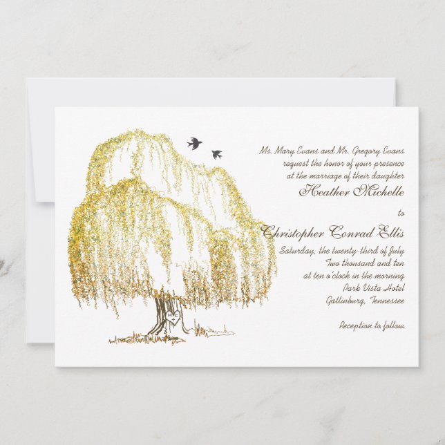 Autumn Willow Tree Wedding Invitation (Front)