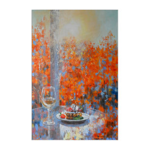 Autumn Window with Wine and Dessert Acrylic Print