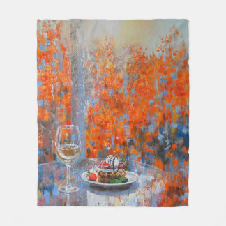 Autumn Window with Wine and Dessert Fleece Blanket