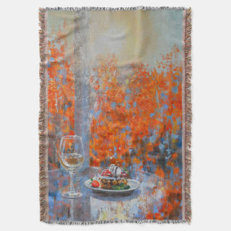 Autumn Window with Wine and Dessert Throw Blanket