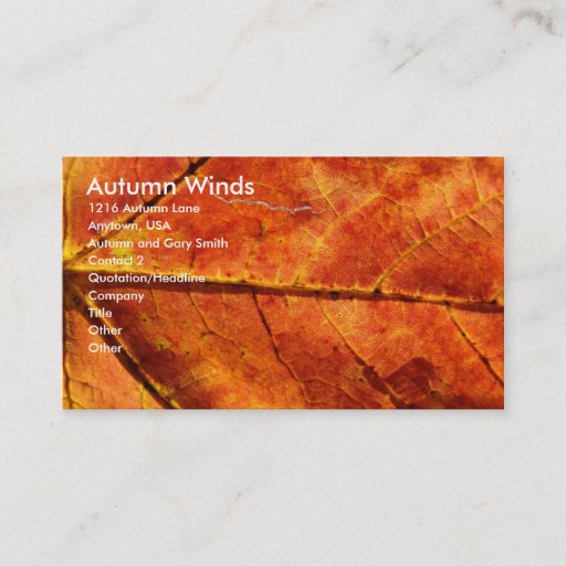 Customizable Autumn Winds , Autumn Leaf Macro Photo Business Card