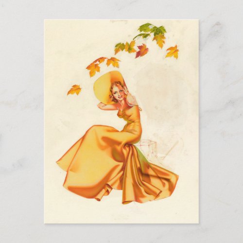 Autumn Winds Pin Up Art Postcard