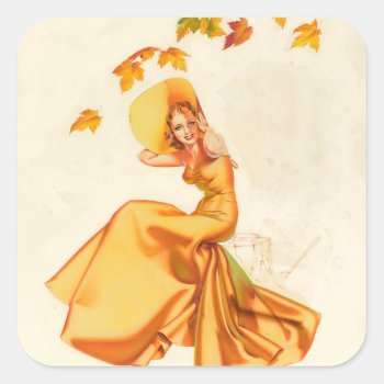 Autumn Winds Pin Up Art Square Sticker by Pin_Up_Art at Zazzle