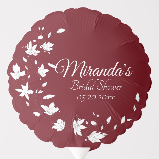 Autumn Wine & White Floral Bridal Shower  Balloon (Front)