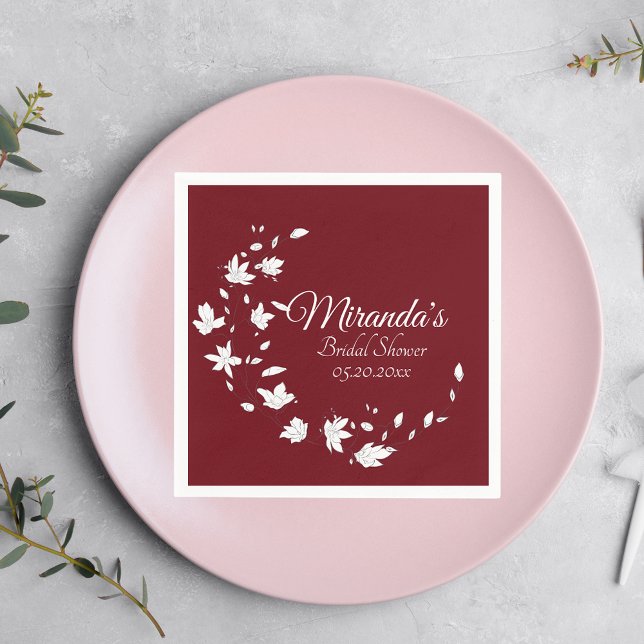 Autumn Wine & White Floral Bridal Shower Paper Napkins (Creator Uploaded)
