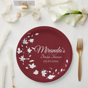 Autumn Wine & White Floral Bridal Shower Paper Plates