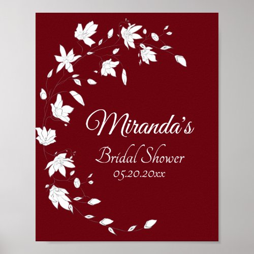 Autumn Wine  White Floral Bridal Shower Sign
