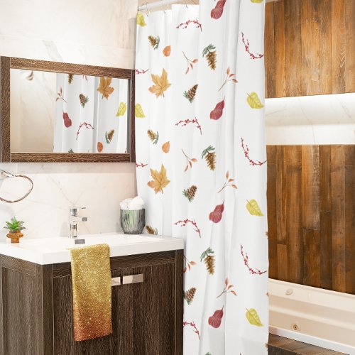 Autumn Winter Fall Leaves Pinecone Orange Red Shower Curtain