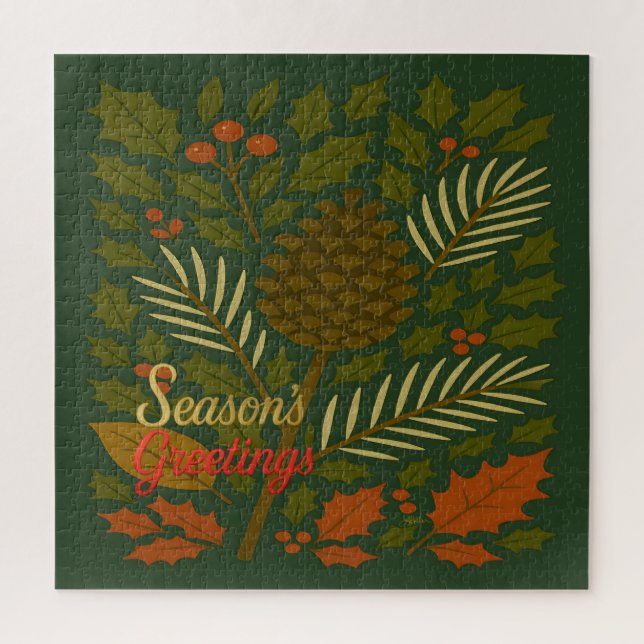 Autumn & Winter Mid Century Season's Greetings Jigsaw Puzzle (Vertical)