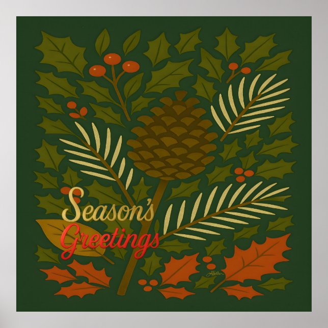 Autumn & Winter Mid Century Season's Greetings Poster (Front)