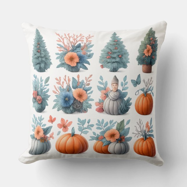 Autumn & Winter Seasonal Mix Throw Pillow (Front)